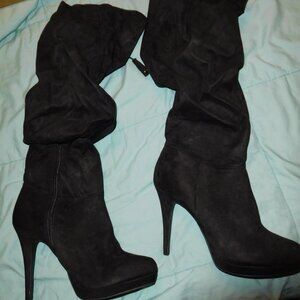 NEW 9W THALIA SODI BLACK BRISAF PLATFORM BOOTS WIDE CALF KNEE HIGH SLOUCHY